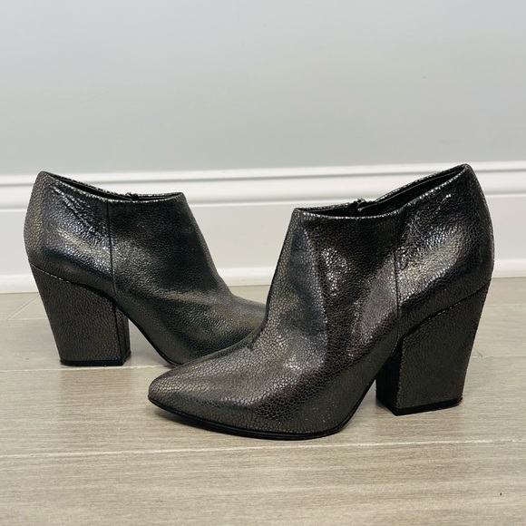Giampaolo Viozzi Metallic Crackle Leather Ankle Boots Block Heel Booties Italy 7 - Picture 8 of 16